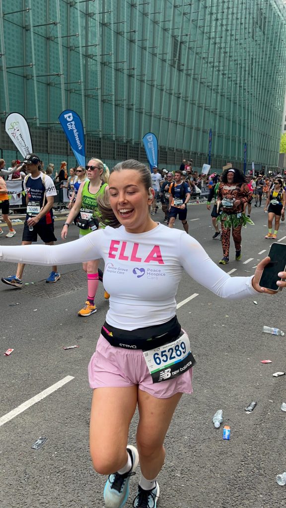 Ella mid-run during the London Marathon
