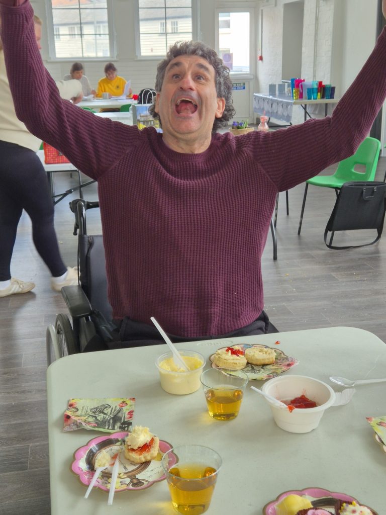 One of the excited members of the group living his best life