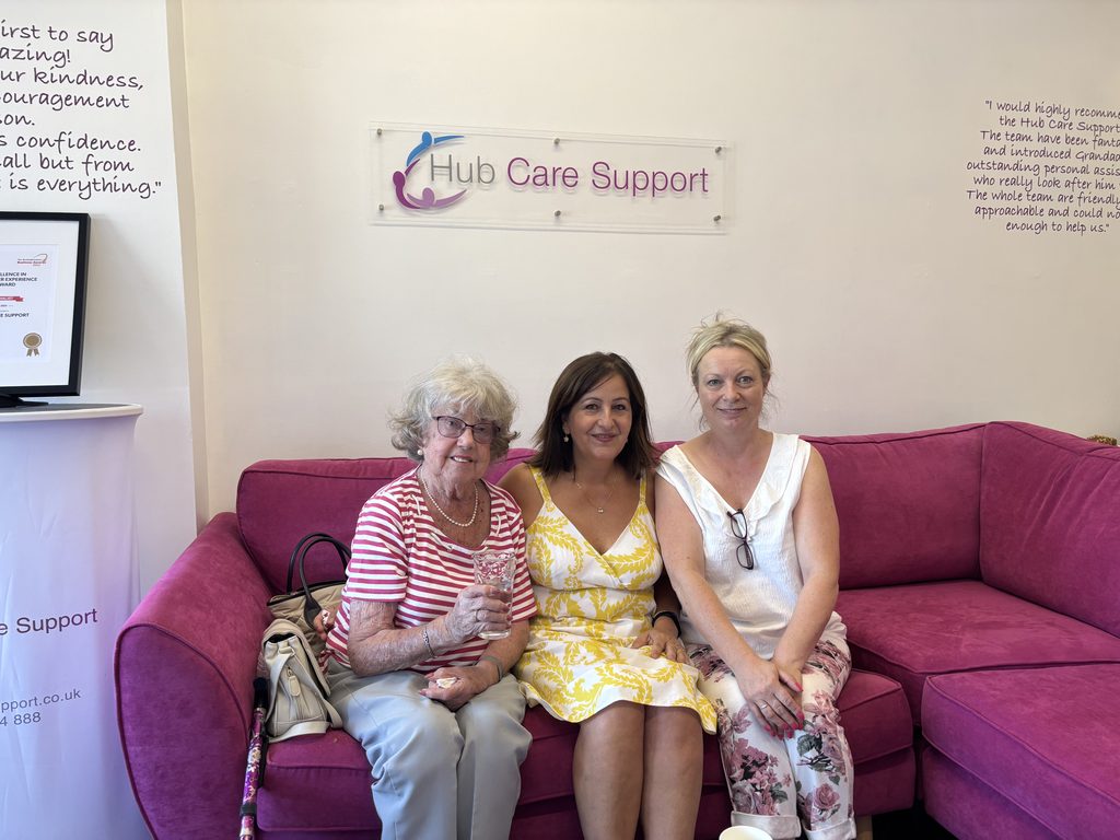 Lyn and a PA with her client enjoying a cuppa at our head office